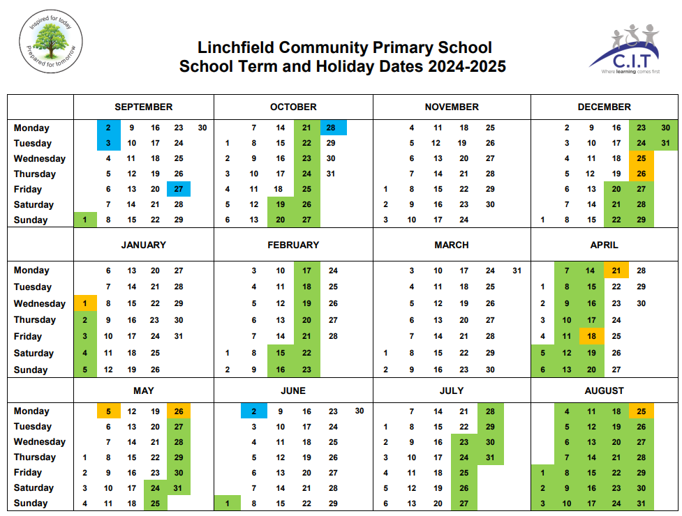 Linch 24 25 Term Dates Image of 2024-25 term dates