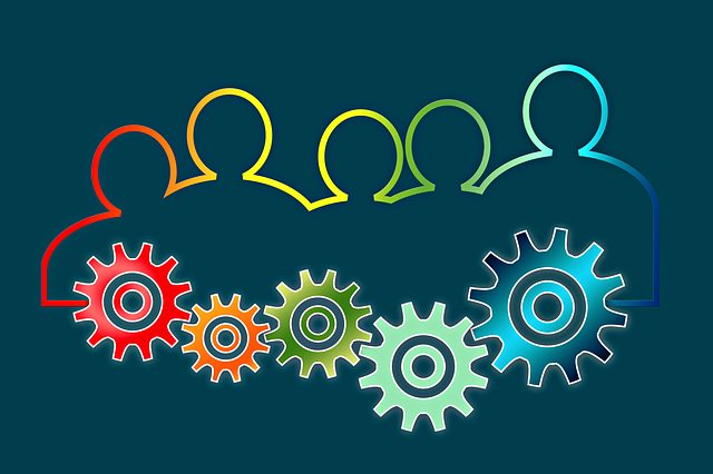 teamwork artwork of cogs and people